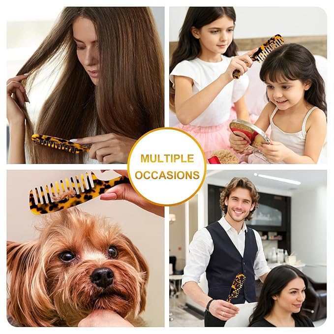 Large Wide Tooth Hair Comb, LADYAMZ [Tortoise Shell] Cellulose Acetate Round Tooth Comb for Straight/Curly Hair,Short/Long Hair Women Men or Kids, Easy Detangling Wet or Dry, Anti-static (Brown)