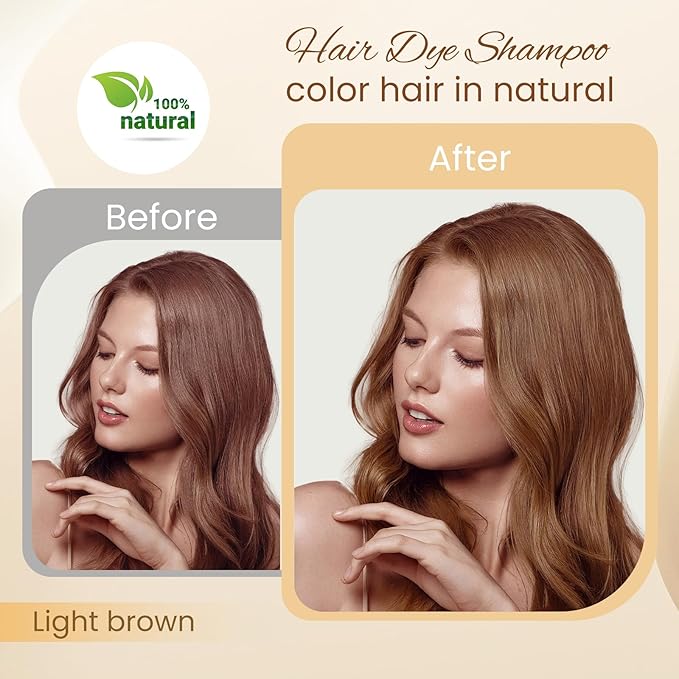 Hair Dye Shampoo 3 in 1, Light Brown Hair Dye for Men & Women, Long Lasting Hair Color for Gray Hair Coverage, Easy to Use, Shampoo for Color Treated Hair Dye 16.9 Fl Oz (Light brown)