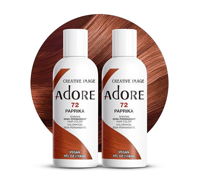 Adore Semi Permanent Hair Color (072 Paprika) | Vegan & Cruelty-Free Orange Hair Dye | No Ammonia, No Peroxide, No Alcohol | 4 Fl Oz Each (Pack of 2)