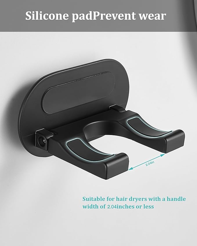 Hair Dryer Holder Wall Mounted,New Upgrade90’ Foldable design Improve space ytilization，Space Organizer for Bathroom Bedroom Washroom (Black, Aluminum Alloy)