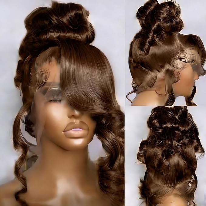 250% Density Chocolate Brown Lace Front Wig Human Hair 13x4 Body Wave Lace Front Wigs Colored Human Hair Wigs For Women HD Transparent Lace Front Wig(26 Inch,Chocolate Brown Wig)
