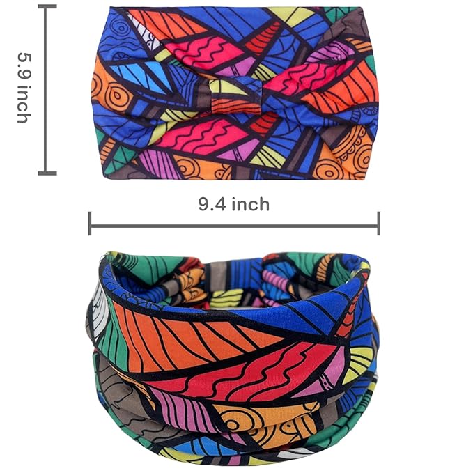 IVARYSS Wide Headbands for Women, Knotted Head Wraps Turbans, Large African Style Head Bands Hair Accessories, 6 Pack (African)