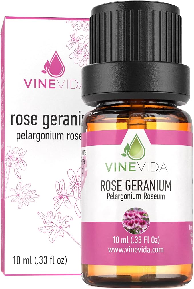 VINEVIDA Rose Geranium Essential Oil 10 mL - Undiluted Candle Scent DIY Scents for Candlemaking Soap Making Safe Skin 0.33 Fl Oz 1.33 ounces