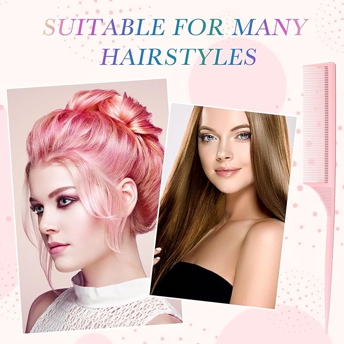 Leinuosen 10 Pcs Rat Tail Comb Styling Carbon Heat Resistant Anti Static Teasing Comb for Back Root Tease Adding Volume Evening Styling(Pink)