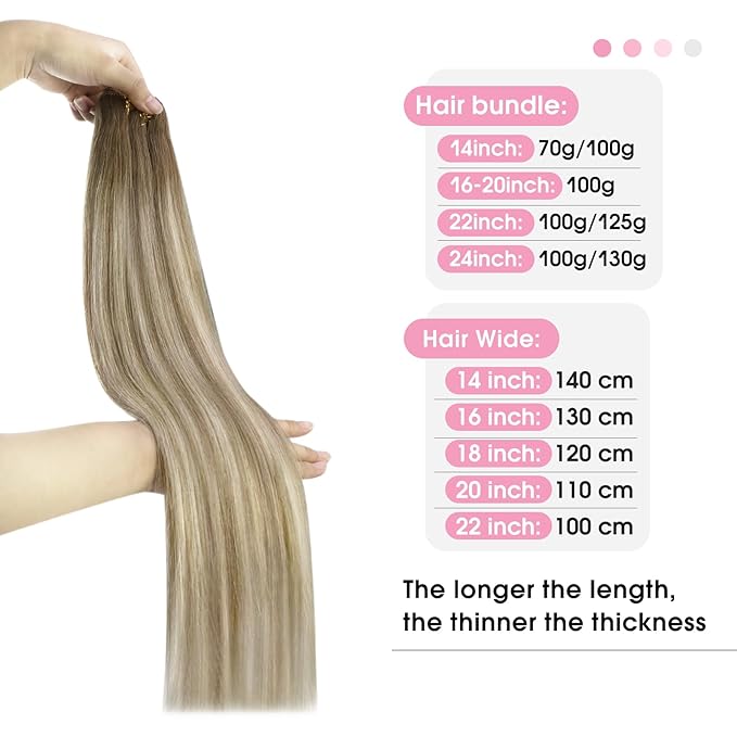 YoungSee Hair Extensions Weft Light Brown Sew in Extensions Hand Tied Weft Hair Extensions Human Hair Light Brown Mix Platinum Blonde Thick Remy Hair for Full Head 18Inch 100g