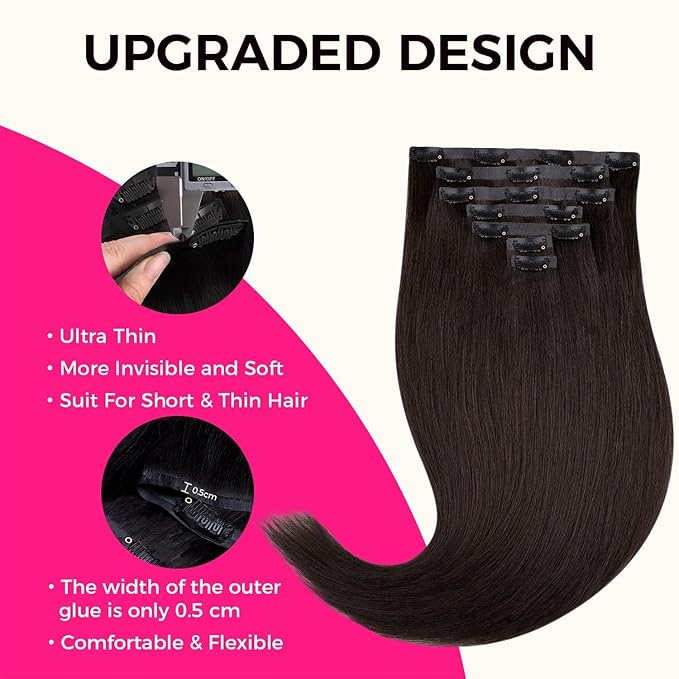 Lashey Seamless Clip in Hair Extensions Human Hair 110g 7pcs #2 Dark Brown Light Yaki Straight 22 Inch Remy Human Hair Clip in Extensions for Women