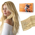 DOORES Hair Extensions Clip in Human Hair, Dirty Blonde Mixed Platinum Blonde 100g 7pcs 14 Inch, Remy Clip in Extensions Real Silky Weft
