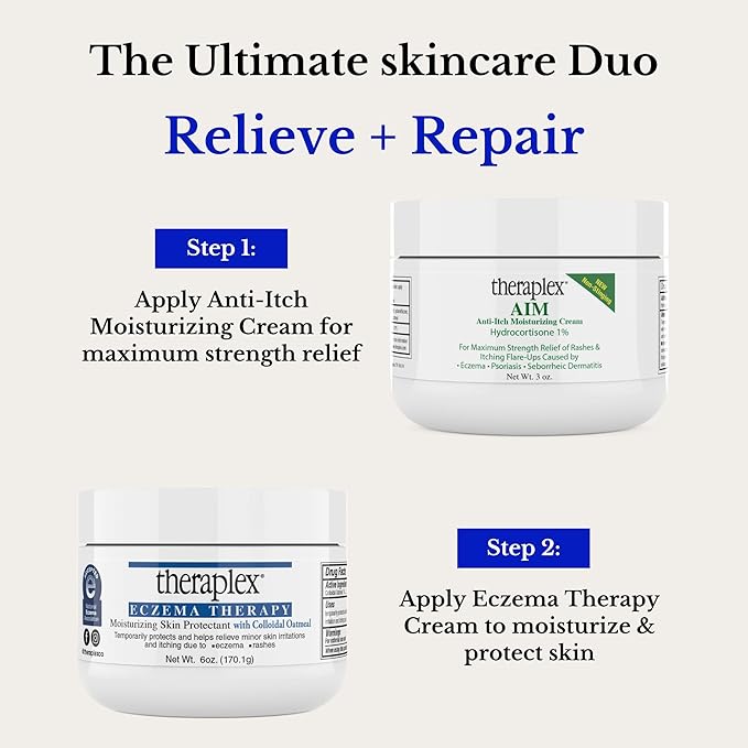 Theraplex Eczema Treatment Bundle - AIM Itching Cream (3 Oz) & Eczema Therapy (6 Oz) for Itch Relief - Strongest Anti Itch Cream & Moisturizer - for Itchy Skin Treatment