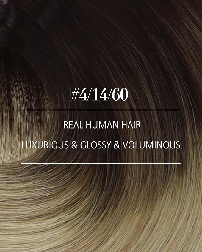 YoungSee 150G Clip in Hair Extensions Ombre Blonde Clip in Human Hair Extensions Balayage Medium Brown Mix Golden Blonde with Platinum Blonde Straight Human Hair Clip in Extensions for Women 22Inch