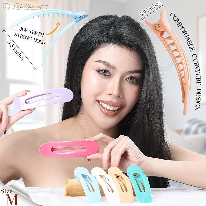 RC ROCHE 6 Pcs Flat Claw Hair Clips for Women Lay Down Barrettes No Crease Side Slide Thick Long Hair Duckbill French Against Head Jaw Claw Styling Clamp, Medium Pastel