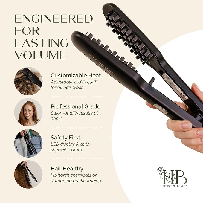 Harmonize Beauty VOLOOM 1.5" Hair Crimper Tool for Women - Volumizing Iron for Long Thick Hair - Professional Crimping Iron with Patented Plate Technology - Sleek Design for Instant Volume & Lift