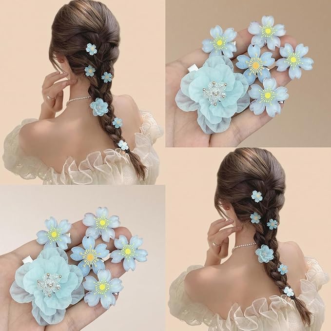 15PCS cherry blossom hair clip & 3PCSCamellia Flower y2k Hair Clips Set - Pink Blue Yellow Hard Floral Barrettes, Birthday Accessories Cute Flower Hair Clip for Toddler/Kids Girls