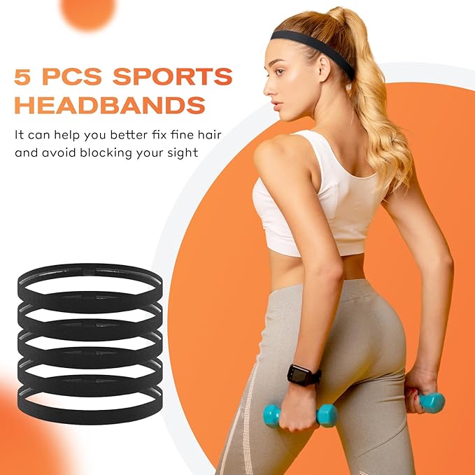 Headbands for Women, 5 PCS Unisex Sports Hair Band, Thin Hair Band Boys & Children, Elastic Headband Men's Sports Non-Slip Headbands, Thin Hair Bands for Football, Yoga, Running