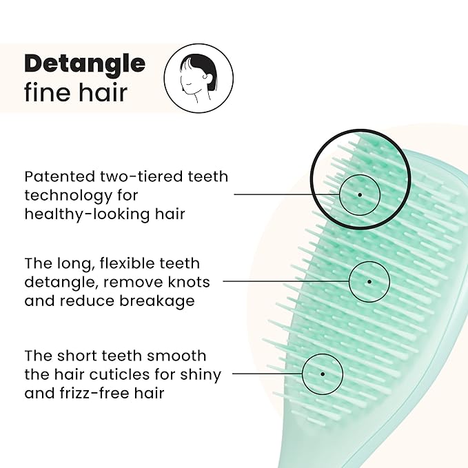 Tangle Teezer Fine & Fragile Ultimate Detangler Brush, Detangles & Reduces Breakage, Travel-Size Mini Hair Brush, Mint