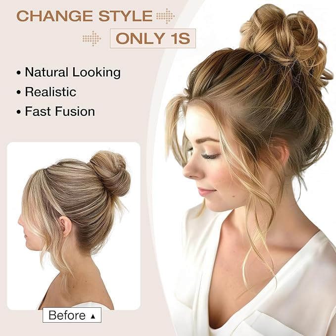 Messy Bun Hair Piece Wavy Curly Scrunchies Fluffy Donut Thick Updo Elegant Chignon Hairpieces for Women Girls, Medium Brown 1.4oz