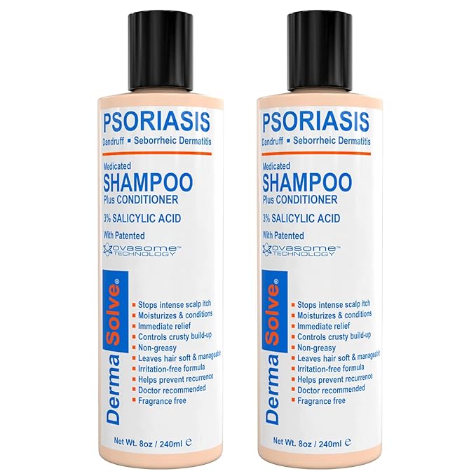 Dermasolve Scalp Psoriasis Medicated Shampoo & Conditioner - Naturally Heals Dandruff Seborrheic Dermatitis Itchy Flakey Inflamed Skin & Provides Soothing Moisturizing Relief - 8 oz bottles (2 Pack)