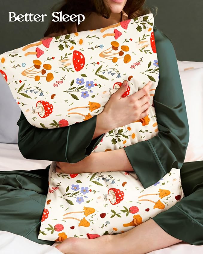 2 Pack Mulberry Silk Pillowcase for Hair and Skin - Queen Size 20 x 30 Inches with Hidden Zipper Flowering Plants 19 Momme Soft Sleeping Silk Pillow Case for Women, Moms