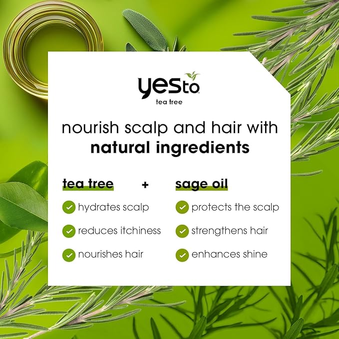 Yes To Tea Tree & Sage Oil Shampoo and Conditioner, Soothing Dry Itchy Scalp, Natural, Vegan & Cruelty-Free, 12 Fl Oz