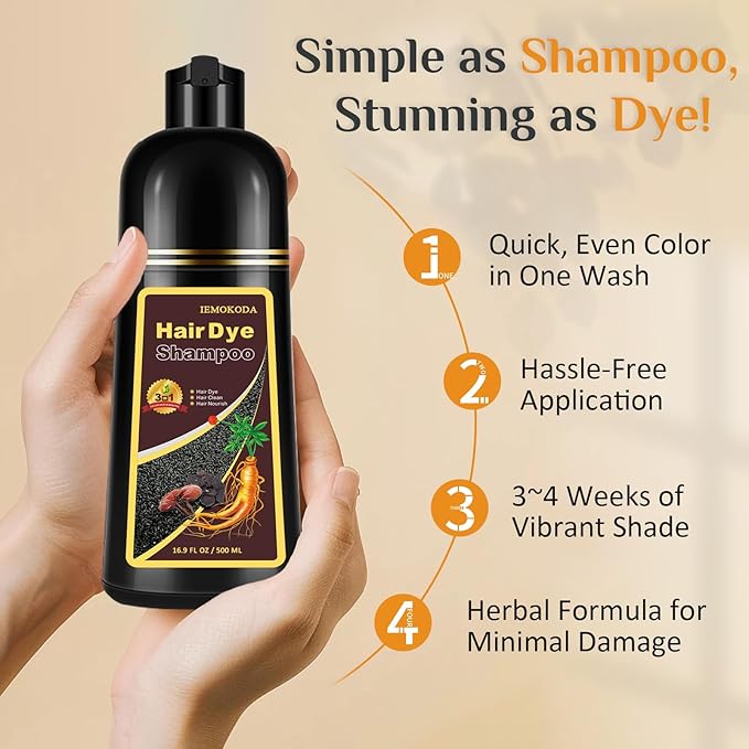 Hair Dye Shampoo in Dark Wine Red - Washes In Rich Color, Easy At-Home Color Shampoo Hair Dye for Women & Men, 3-in-1 Hair Color & Care for Natural-Looking Gray Coverage, Instant & Long-Lasting, 500ml