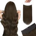 YoungSee Wire Extensions Real Human Hair Brown Wire Hair Extensions Real Human Hair Brown Fish Line Hair Extension for School 80g 16 Inch