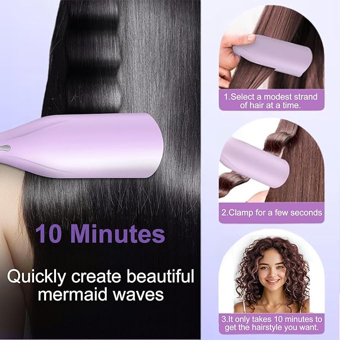 Crimper Hair Tool, Hair Crimper for Women, Beach Waves Curling Wand with Negative Ions, Adjustable Temp, Anti-Scald Design, Auto Shut-Off, Dual Voltage, 1.42 Inch (Purple)