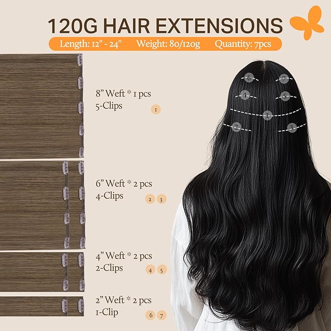DOORES Clip in Hair Extensions, Light Ash Brown 14 Inch 7pcs 100g, Real Human Hair Extensions Remy Natural Silky Straight Thick Weft