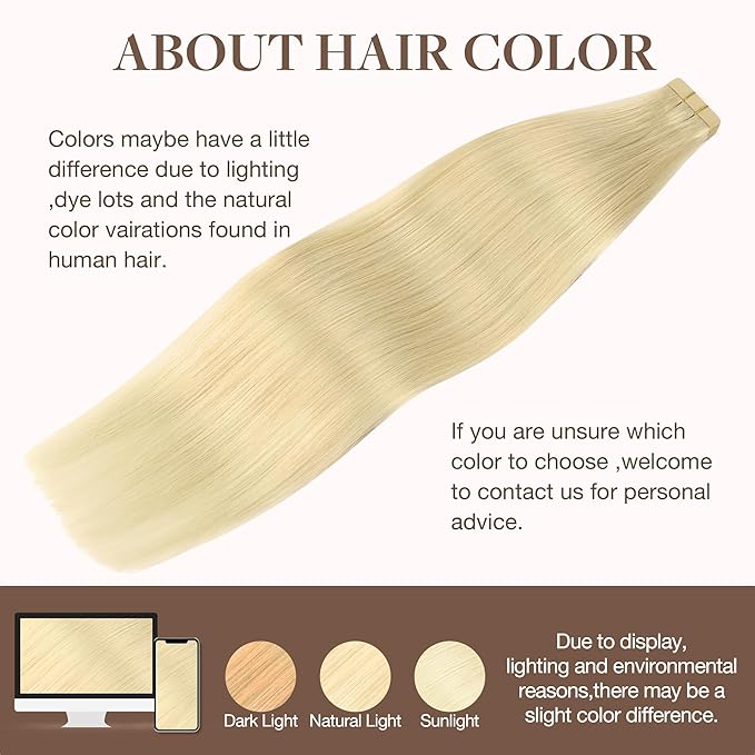GOO GOO Tape in Hair Extensions Human Hair, 613R Bleach Blonde, 26inch 120g 40pcs, Skin Weft Seamless Invisible, Silky Straight with Thick Ends, Remy Human Hair