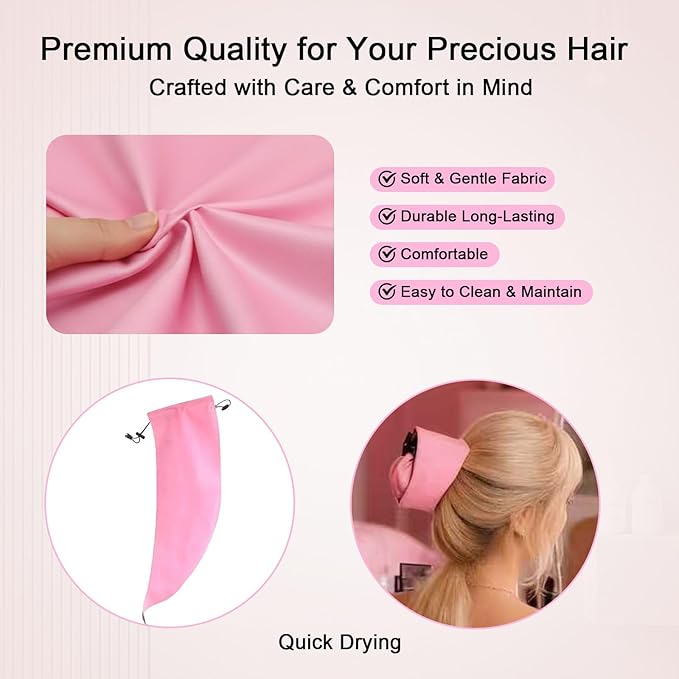 Waterproof Hair Sleeve for Long Hair, Crown Washing Shower Cap Ponytail, Reusable Adjustable, Quick Root Refresh for Shower Gym Travel Pool Beach, Time Saver (Pink+Blue, 2PC)