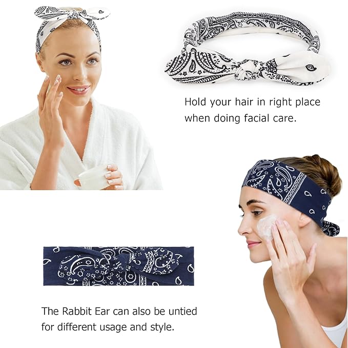 DRESHOW 6 Pack Wire Boho Headbands for Women with Rabbit Ears Bow Twist Headband Printed Vintage Wire Hair Holder