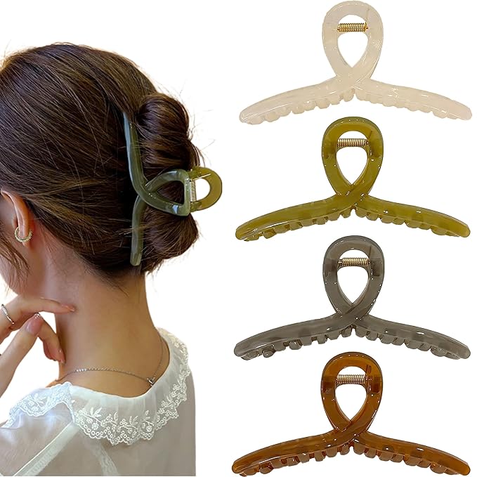 Big Hair Claw Clips 4-Pack 4.3" Non-Slip Hair for Women and Girls with Long, Thick Hair Jelly & Matte Clips (Jelly-A 4pcs 4.3")