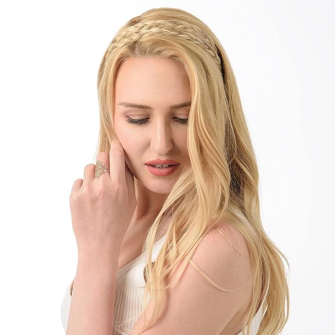 DIGUAN Double Three Strand Synthetic Hair Braided Headband Hairpiece Extension Women Girl Beauty accessory (Buttered Toast)