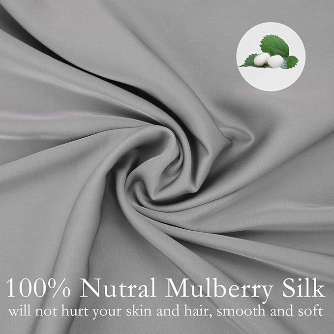 Silk Pillowcase for Hair and Skin 2 Pack 100% Mulberry Silk Bed Pillowcase Hypoallergenic Soft Breathable Both Sides Silk Pillow Case with Hidden Zipper, Queen Size Pillow Cases (Grey)