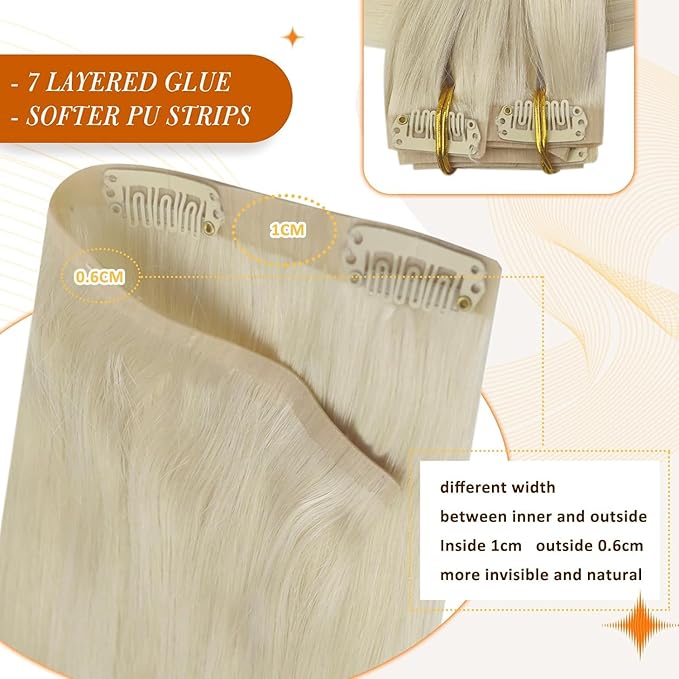 Full Shine Seamless Clip in Hair Extensions Human Hair Blonde 24 Inch Clip in Human Hair Extensions Remy Hair Platinum Blonde Hair with PU Weft 8 PCS 120 G