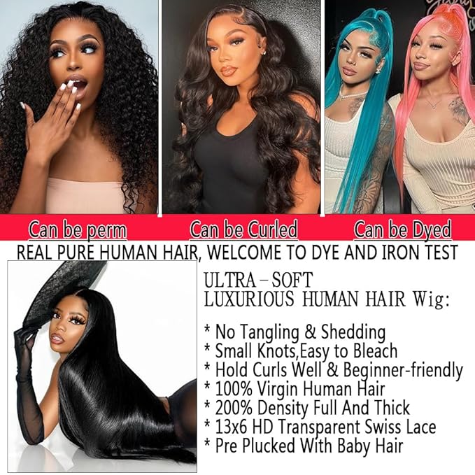 18 Inch Lace Front Wigs Human Hair 13x6 Straight Lace Front Wigs Human Hair Pre Plucked Glueless Wig HD Lace Front Wigs for Black Wome 200 Density Natural Color