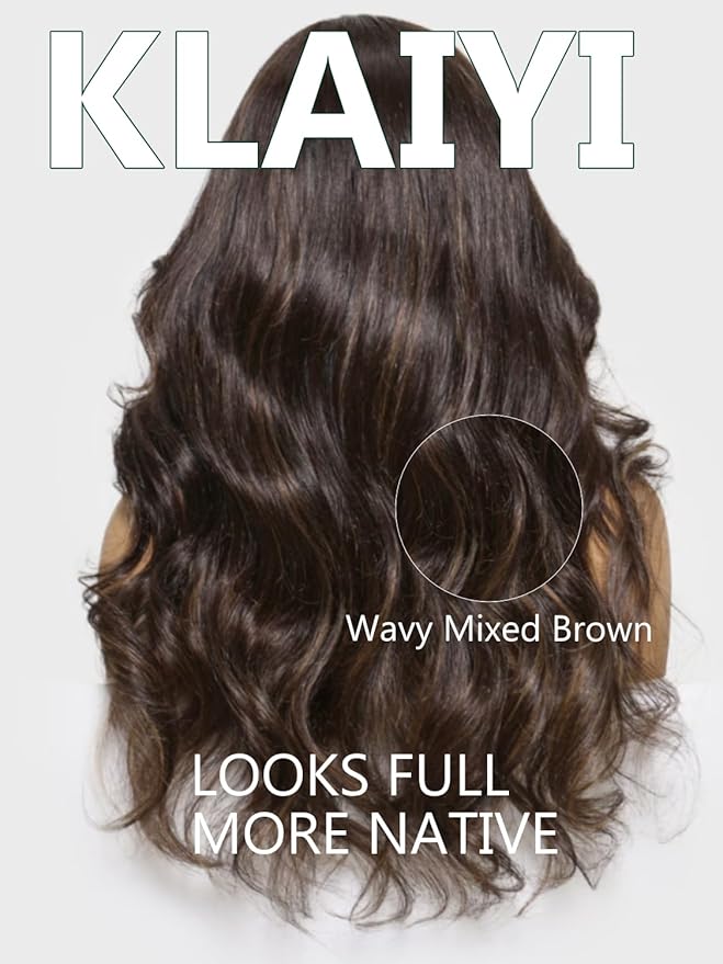 KLAIYI 13x4 Pre Everything Lace Front Chocolate Brown With Highlights Loose Body Wave Wig Human Hair Pre Cut Lace Pre Bleached Bye Bye Knots Pre Plucked Ombre Glueless Wear Go Wig Ready to Wear 26Inch