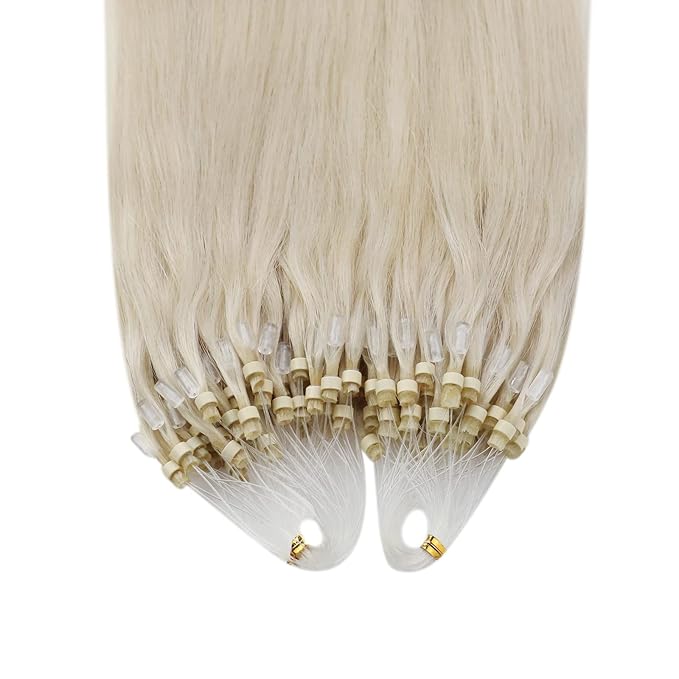 YoungSee Micro Bead Hair Extensions Blonde 14In Microlink Hair Extensions Human Hair Platinum Blonde 50g 50s Micro Ring Hair Extension Blond Beaded Hair Extension Silky Straight for Short Hair