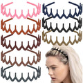 LAPOHI 8 PCS No Slip Fashion Plastic Headbands with Wide Teeth Comb Multicolour Skinny Hair Accessories for Women Men Teen Girls, Morandi Wave Shape Hair Bands for Thick Hair