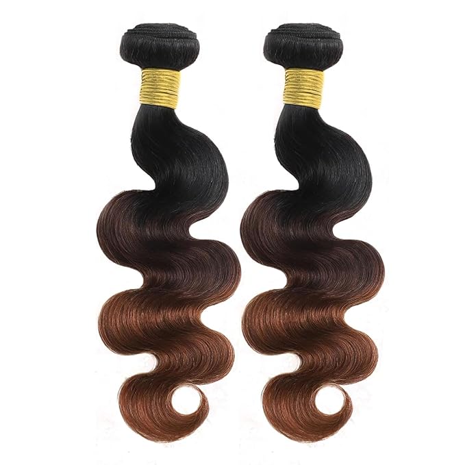 Body Wave Ombre Bundles Human Hair T1B/2/30 Chestnut Brown Ombre Color 2 Bundles of 12 Inch 100% Real Human Hair Unprocessed Raw Material For Quicky Weave