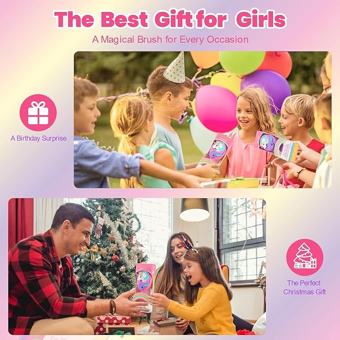 Toddler Hair Brush for Toddler Boys & Kids Ages 2-4+, Aqua Mini Unicorn Hairbrush, Gentle Detangling brush, Wet & Dry Hair, Ball-Tip Bristles for Sensitive Scalp, Travel Hairbrush