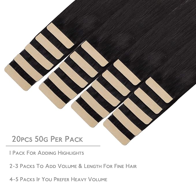 WENNALIFE Tape in Hair Extensions Human Hair, 20pcs 30g 10 inch Natural Black Remy Hair Extensions Straight Human Hair Tape in Extensions Skin Weft Tape Extensions Human Hair