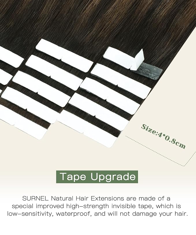 SURNEL Injected Tape in Hair Extensions Balayage Dark Brown to Dirty Blonde Seamless Remy Invisible Tape in Extensions Human Hair 14inch 20 Pcs 30g(#2618,14)