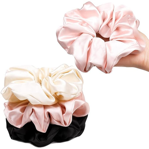 3 Pcs Large Silk Satin Scrunchies - Extra Big, Both for Thick or Thin Hair, No Crease Jumbo Ponytail Holder, No Hurt Your Hair for Sleep