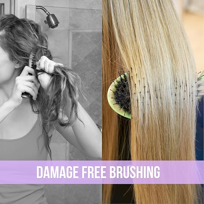 SimplyHair Ultimate Hair Extension Brush & Detangler Anti-Static, Dual Bristle Design, Soft Boar Bristle, Great for All Hair Types & Extensions - Green Ombre Brush Ideal for Adults & Kids