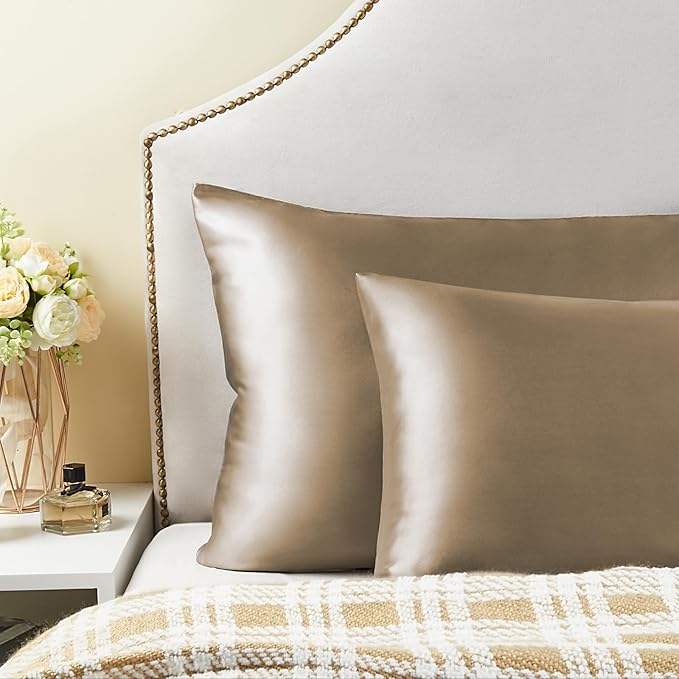 BEDELITE Satin Pillowcase for Hair and Skin, Super Soft and Cooling Similar to Silk Pillow Cases 2 Pack with Envelope Closure, Gift for Women Men(20"x36" King Size, Tawny Brown)