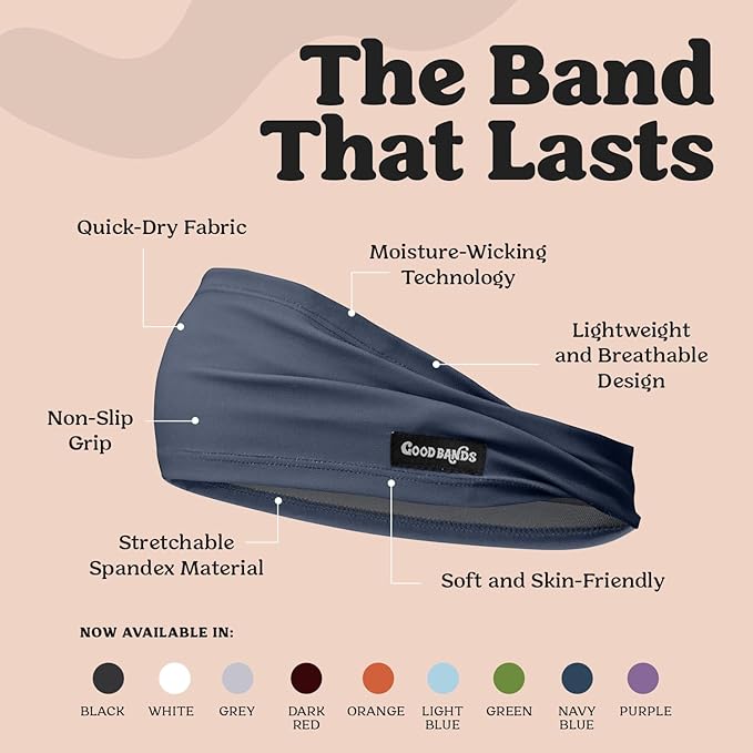 Sweatband for Men and Women - Unisex Non Slip Headband That Wicks Moisture and Eliminates Excess Sweat - Durable & Long-Lasting - Running, Sports, Gym
