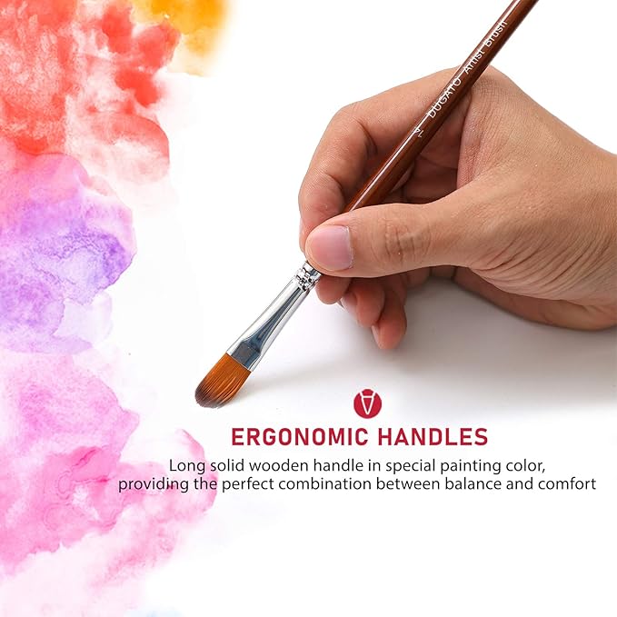 DUGATO Artist Filbert Paint Brushes Set 13pcs, Soft Anti-Shedding Nylon Hair Wood Long Handle for Acrylic Oil Watercolor Gouache Paint by Numbers (13pcs)