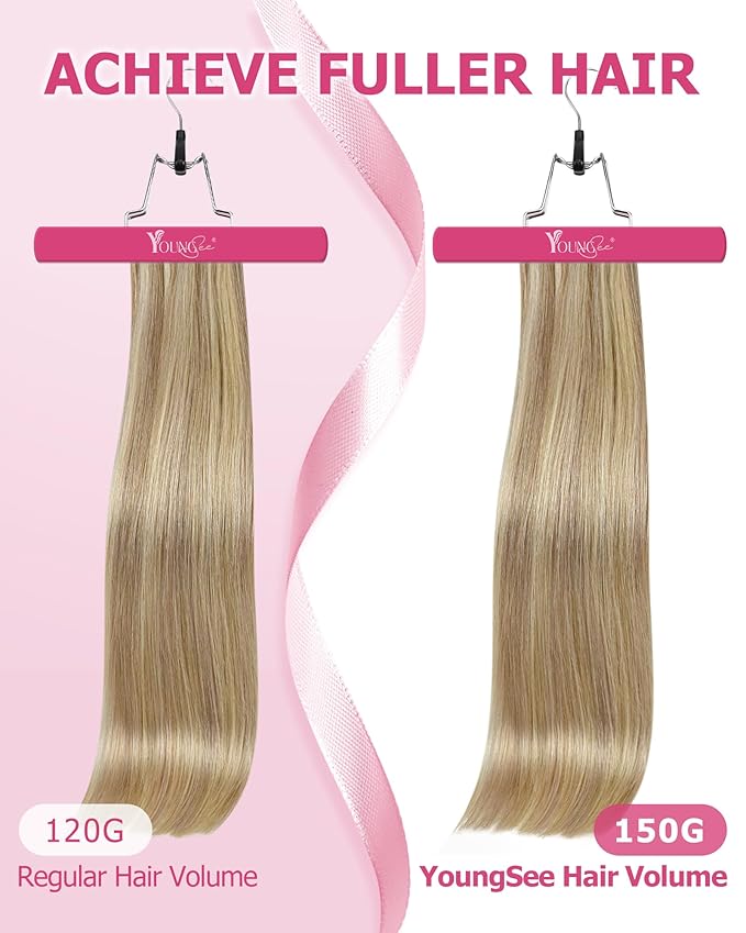 YoungSee Clip in Human Hair Extensions Blonde Clip on Hair Extension for Women Light Blonde Mixed Golden Blond Hair Extension Clip ins for Full Head 7Pcs 20In 120G