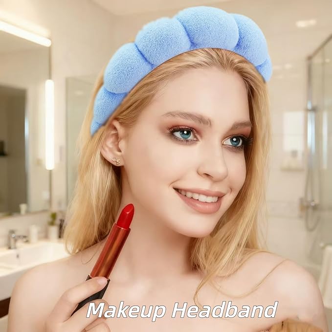 7 Pcs Spa Set, Facial Headband and Wristband Set, Skincare Accessories, College Style Girl Idea Gifts, Hair Accessories for Women and Girls (Blue)