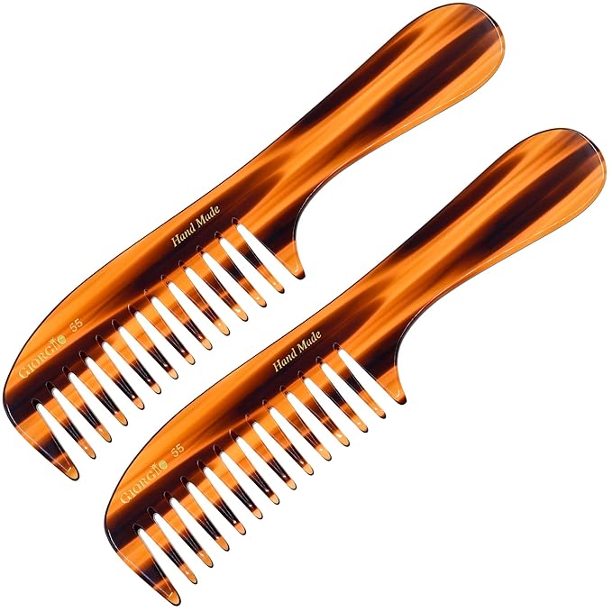 Giorgio G55 Wide Tooth Comb for Wet Hair Detangling, Thin to Medium Thickness Hair Detangler, Hair Combs for Women and Men, Handmade Large Tooth Rake Comb Saw-Cut and Hand Polished
