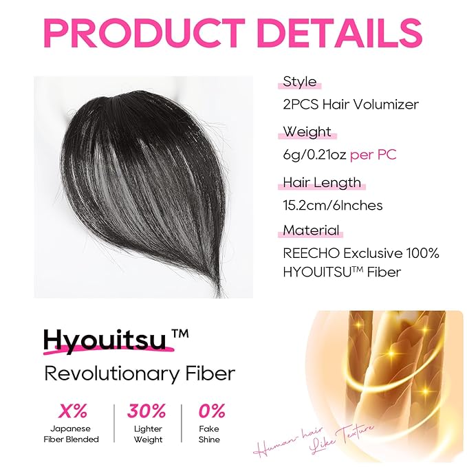 REECHO Clip in Hair Volumizer, 2PCS 6 inch Short Thick Clip in Hairpieces Adding Extra Volume Hair Extensions for Women (Deep Brown)